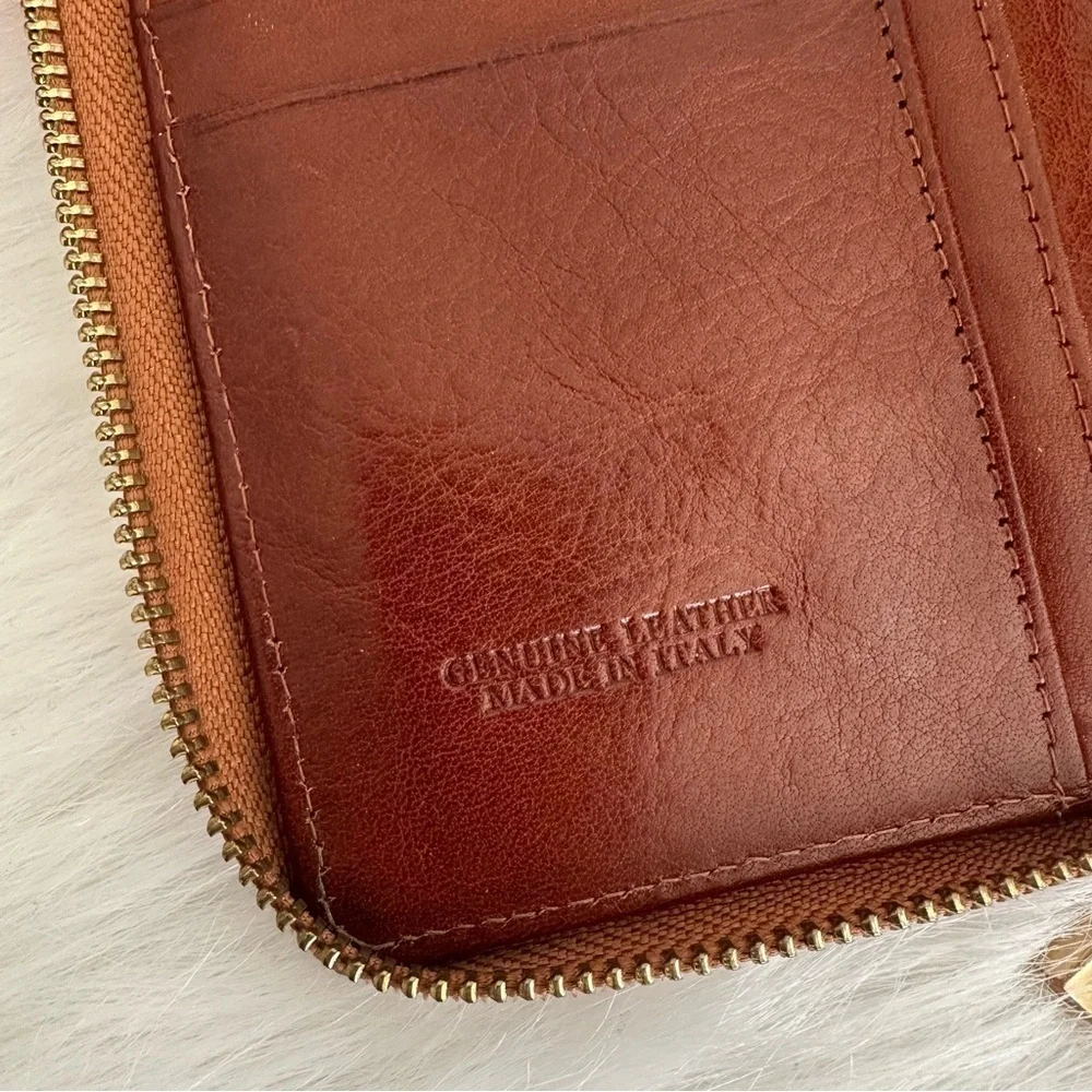 Valentina Italy Embossed Genuine Leather Floral Zip Around Wallet